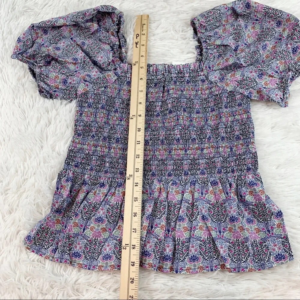 J Crew Smocked squareneck organic cotton top in Liberty Club Nouveau floral